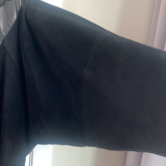 Vintage Black Suede and Leather Full Length Coat Leather Ribbon Detail - Picture 14 of 14